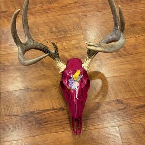 Decorative Painted Deer Skull with Antlers